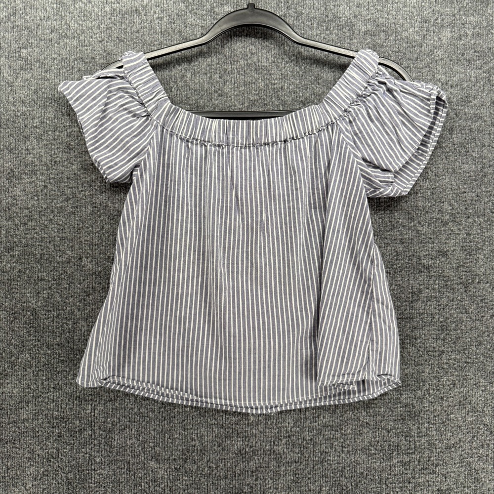 Abercrombie & Fitch Blouse Top Womens XS Blue Striped Off the Shoulder Old Money